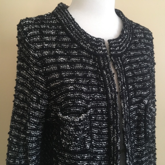 LOFT Sweaters - LOFT Black White Tweed Pockets Cardigan Sweater M
